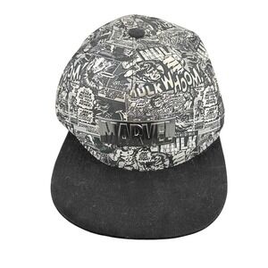 Marvel Comics Incredible Hulk Snapback Hat Black White Comic Print Metal Logo